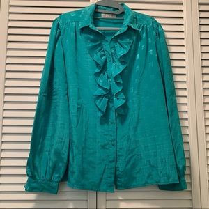 ☀️ 2 for $10 ☀️ SHIP ‘N SHORE ruffled shiny blouse size US L